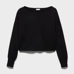 BOAT NECK CROPPED SWEATER in Wool Eclipse