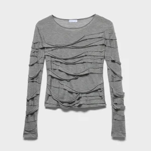 RIBBON LONG SLEEVE TEE in Viscose Slate