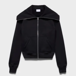 HIGH NECK ZIP HOODIE in Black