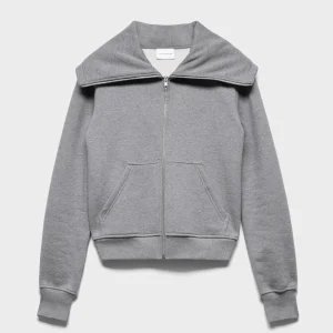 HIGH NECK ZIP HOODIE in Ash