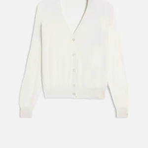 Silk Blend V-Neck Cardigan in Ivory