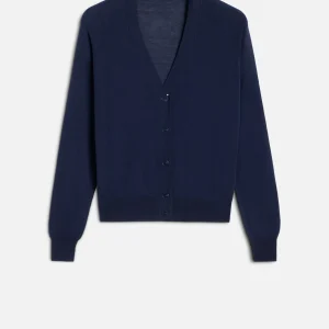 Silk Blend V-Neck Cardigan in Navy