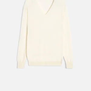 Silk Blend V-Neck Pullover in Ivory