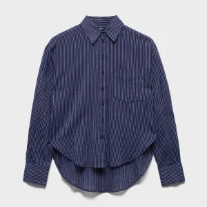 Oversize Button Down in Navy Stripe