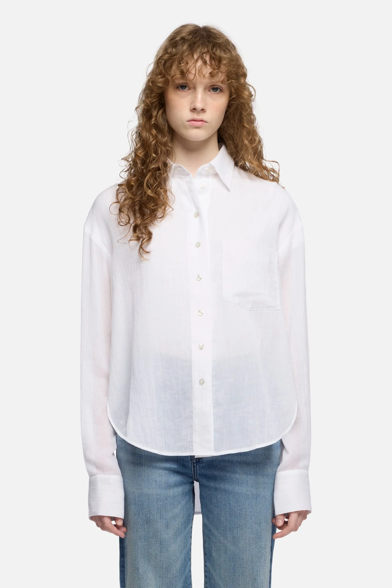 OVERSIZE BUTTON DOWN SHIRT in Cotton Voile Optical White - Image 3