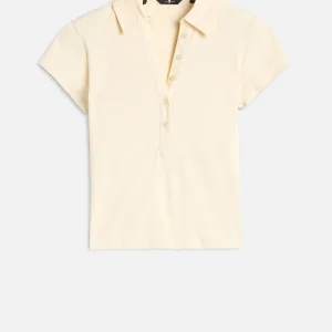 Short Sleeve Ribbed Henley Polo in Ivory