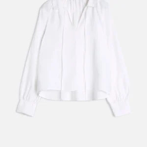 Tie Neck Linen Blouse in Optical White