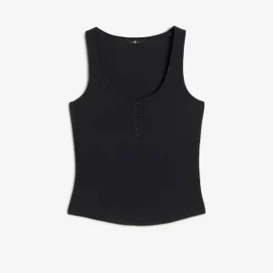 Ribbed Henley Tank in Black
