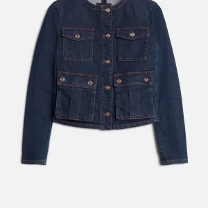 COLLARLESS JACKET in Denim Rinsed Indigo