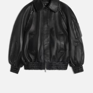 Leather Bomber Jacket in Black