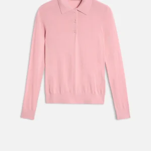Wool Long Sleeve Polo Sweater in Pink