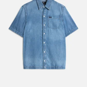SHORT SLEEVE BUTTON UP SHIRT in Denim Gold River