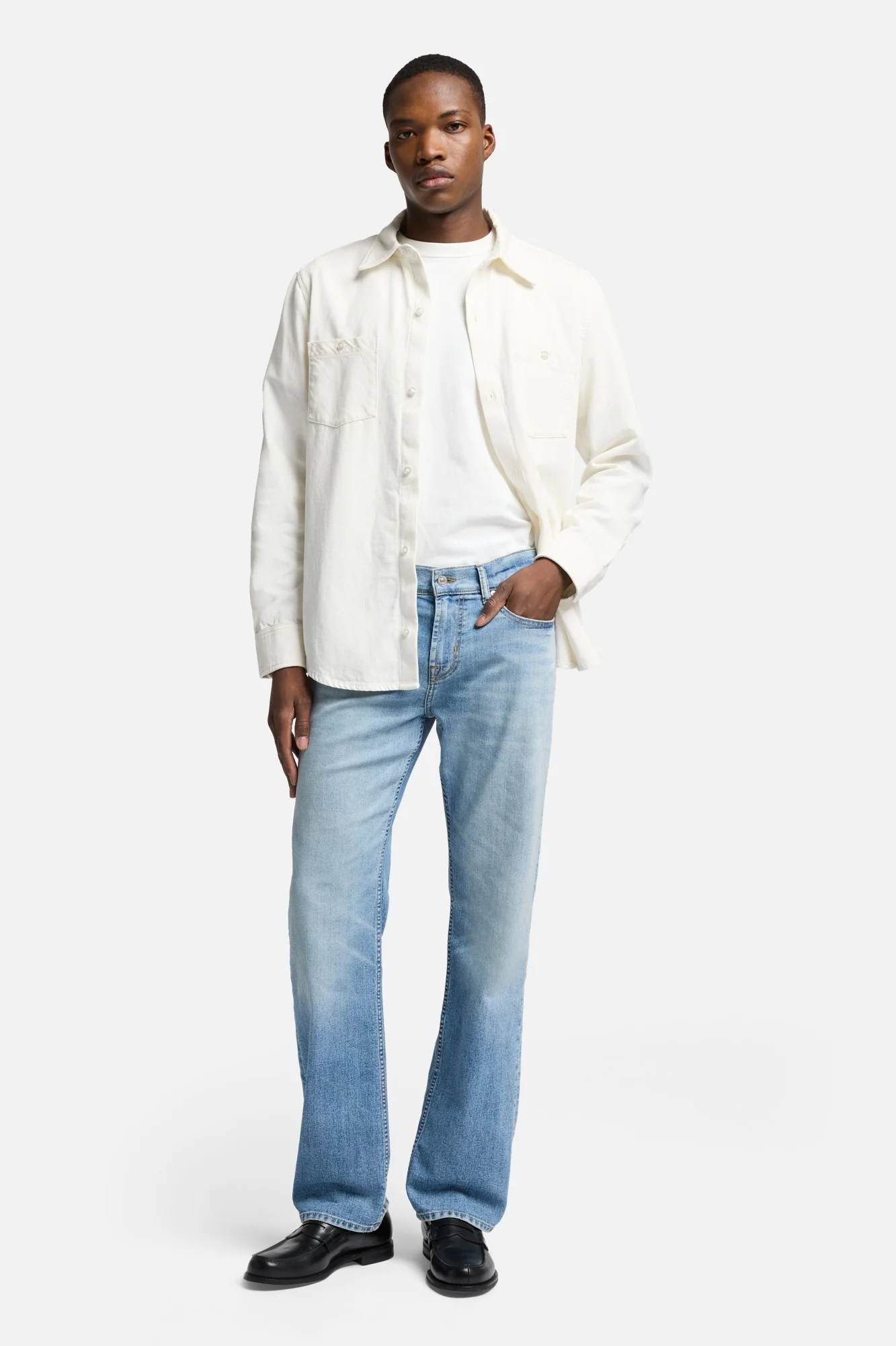 Denim Linen Overshirt in White - Image 2
