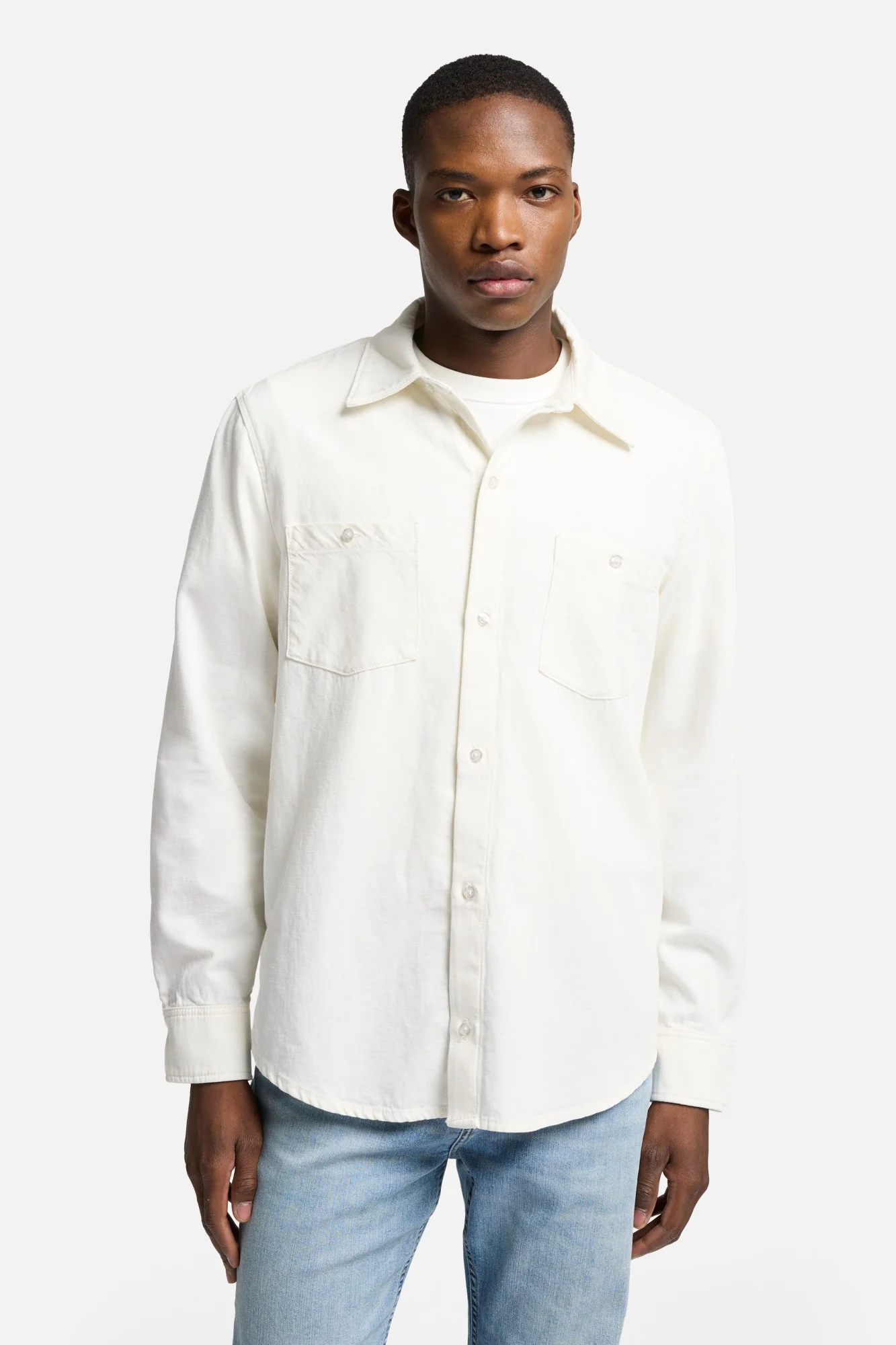 Denim Linen Overshirt in White - Image 3