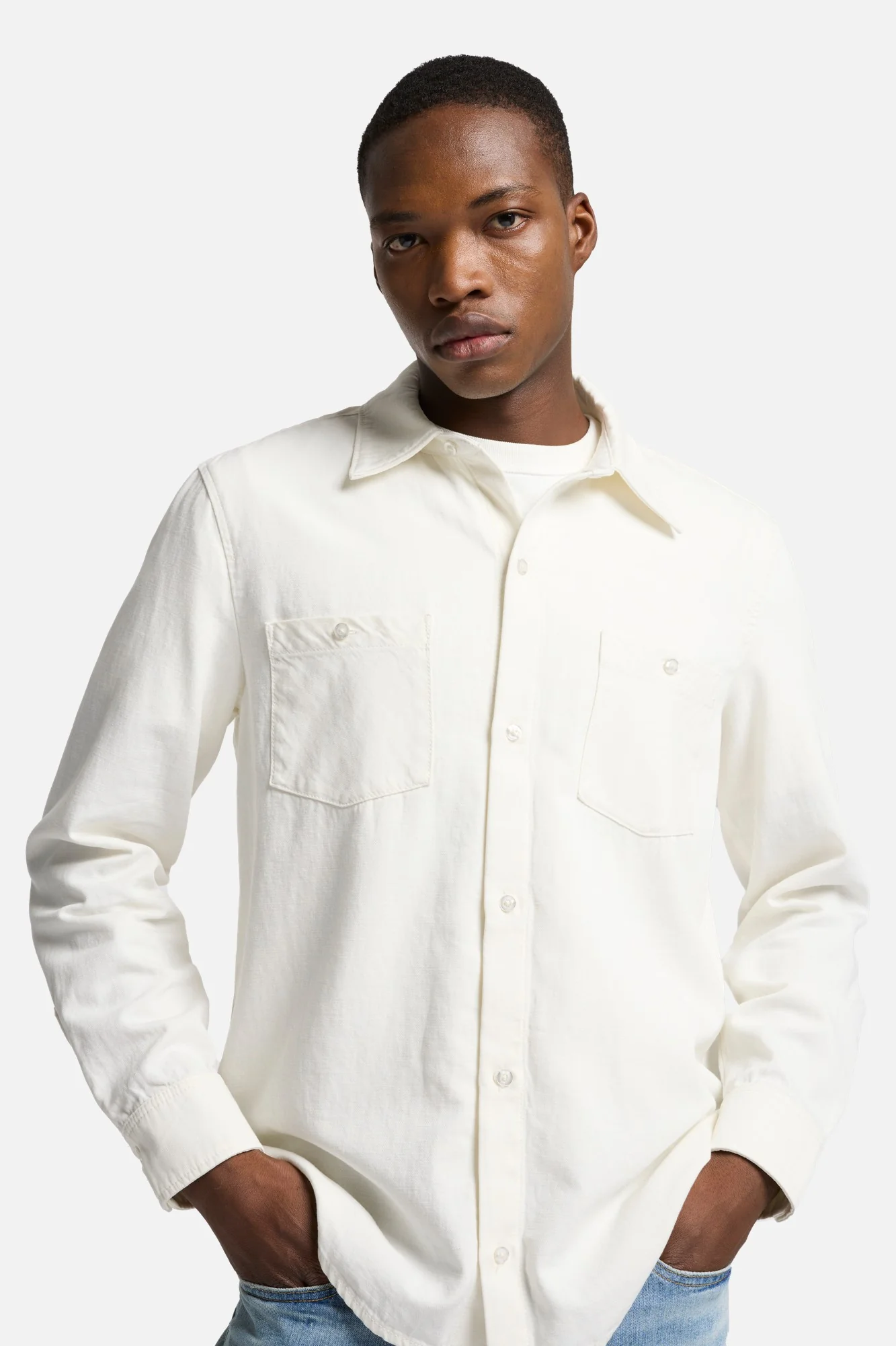 Denim Linen Overshirt in White - Image 4