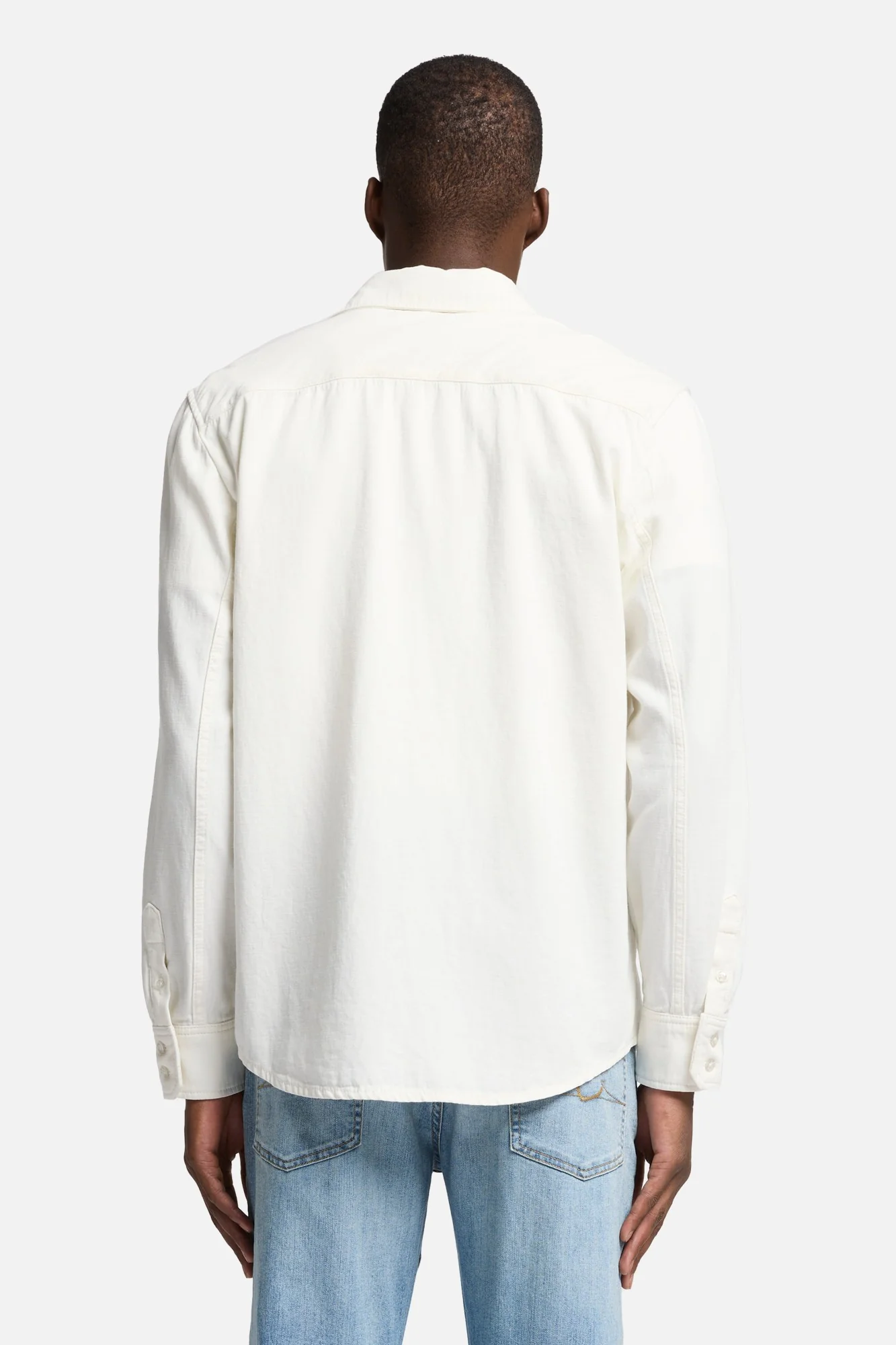 Denim Linen Overshirt in White - Image 5