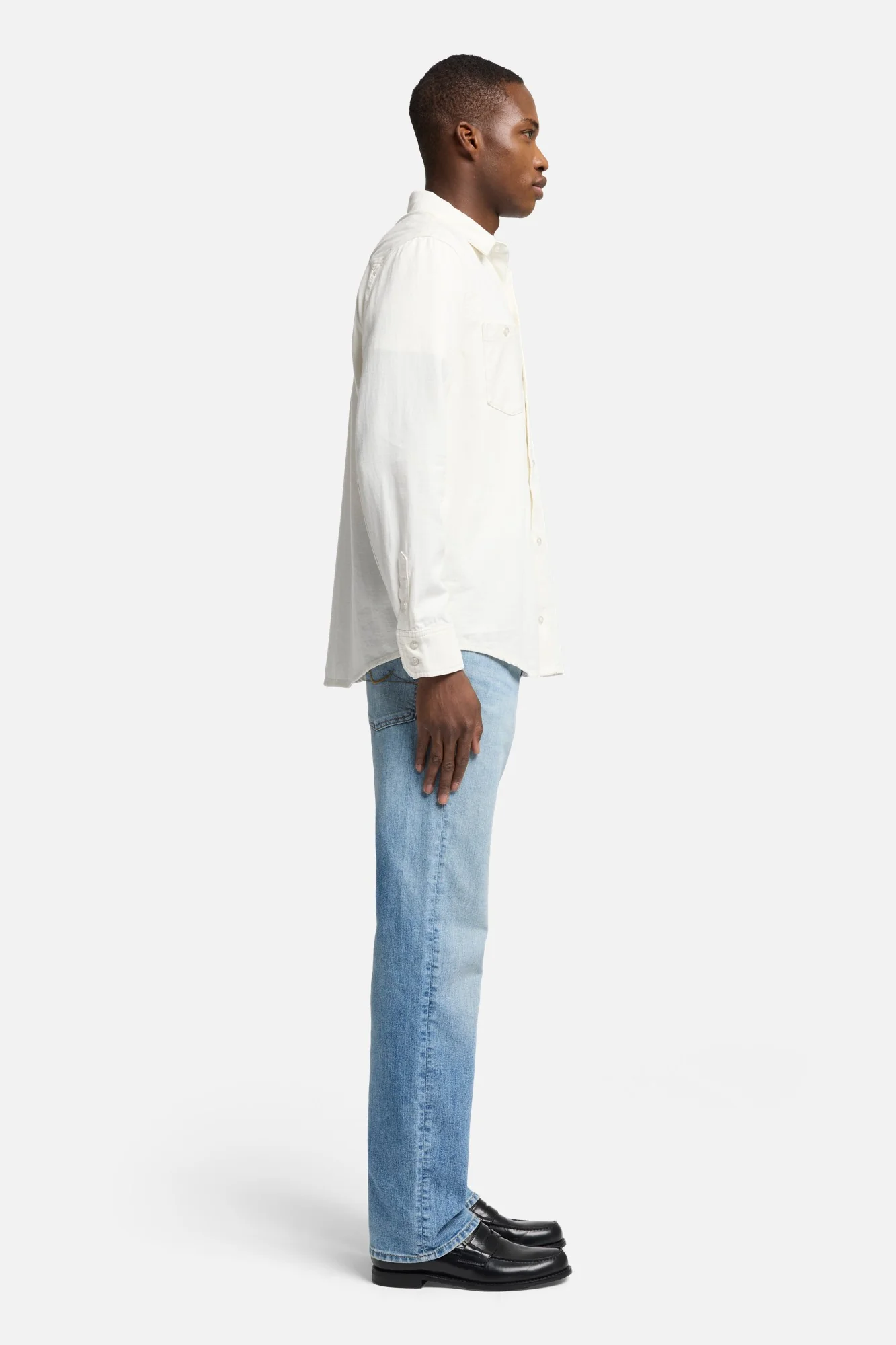 Denim Linen Overshirt in White - Image 6