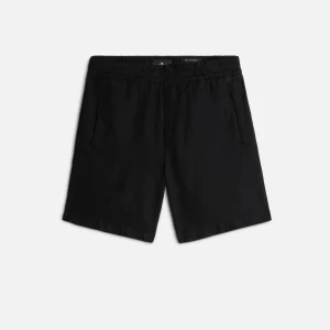 Linen Blend Jogger Short in Black