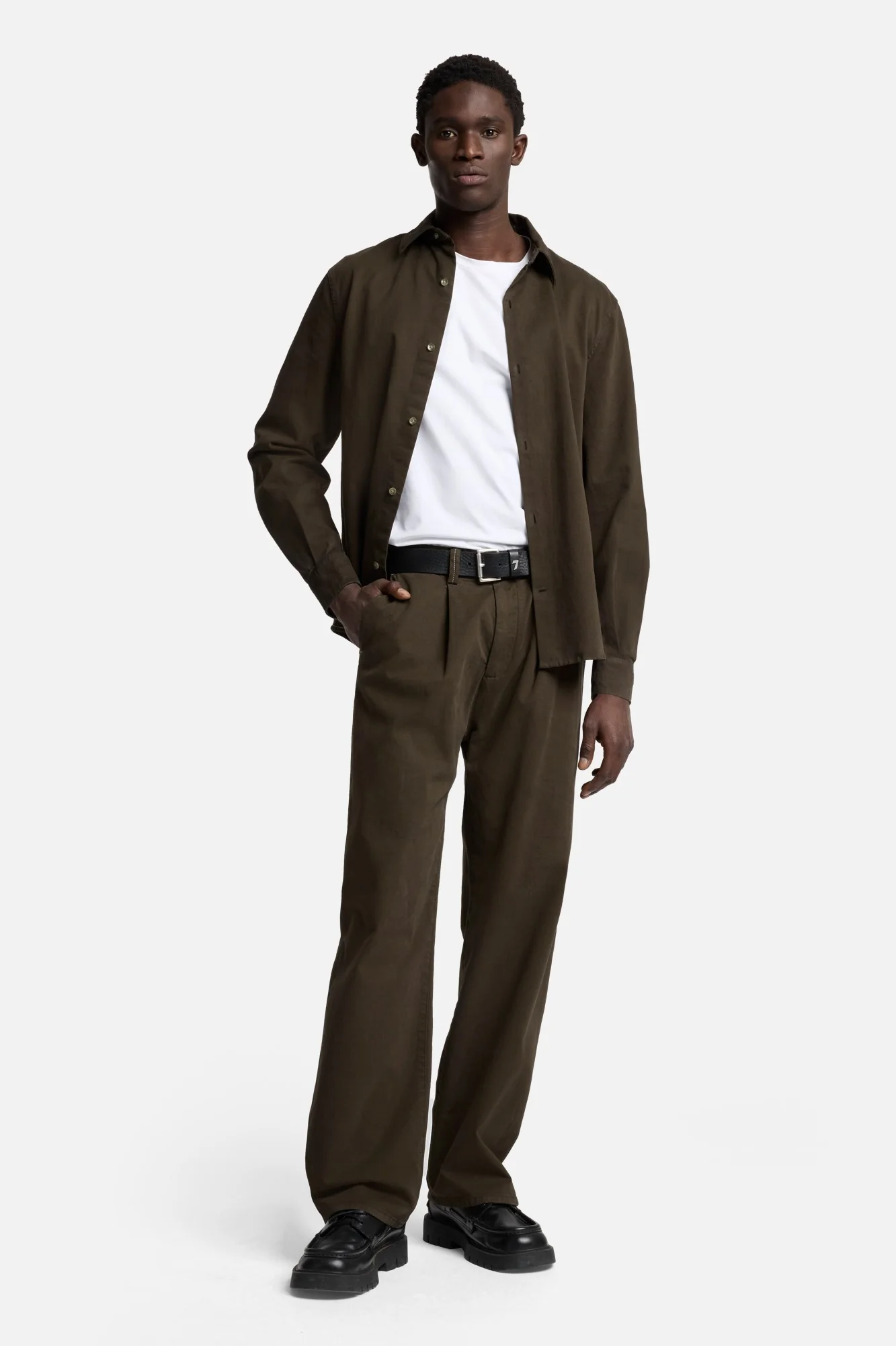 Comfort Twill Button Up Shirt In Dark Olive - Image 2