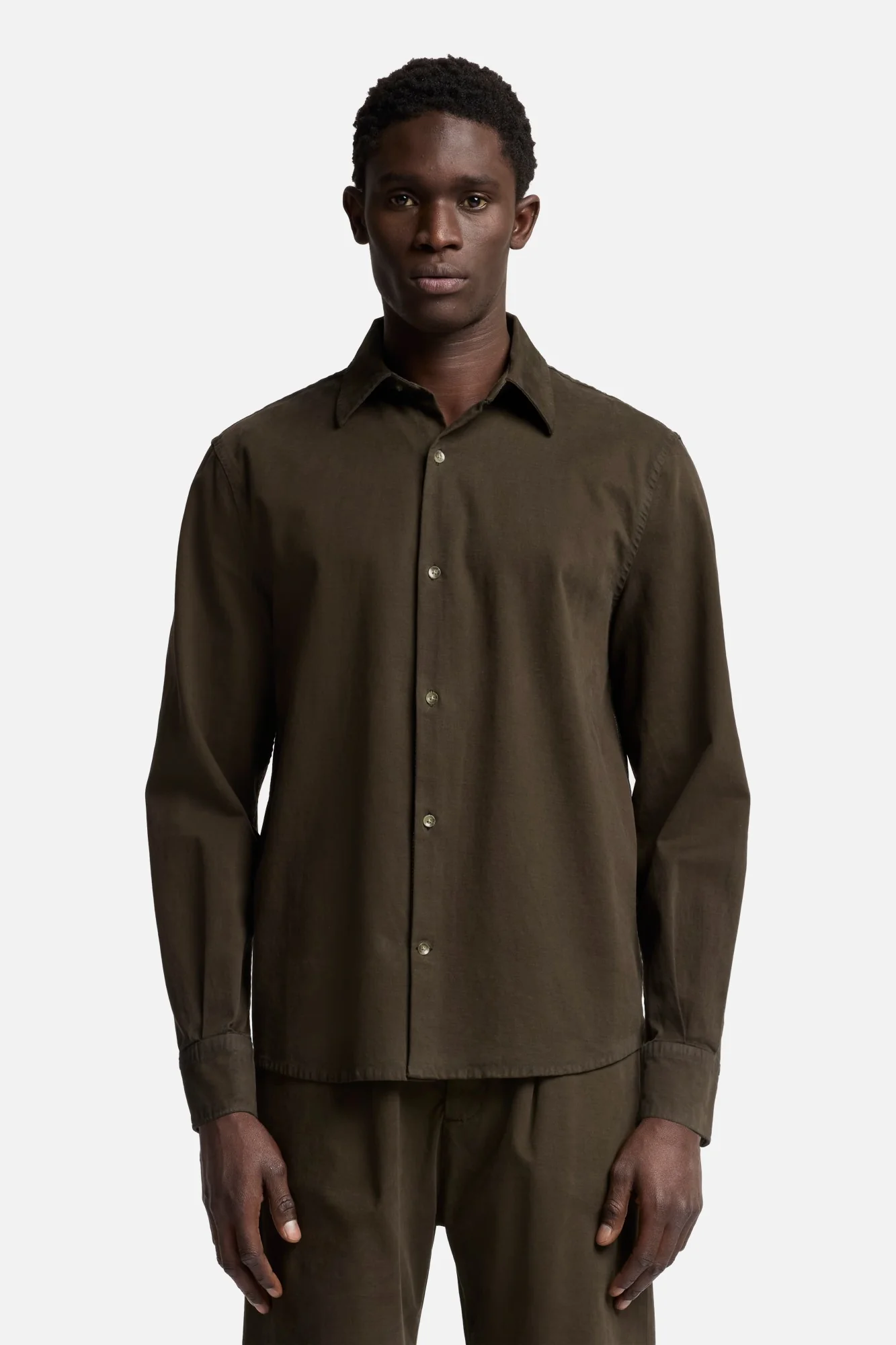 Comfort Twill Button Up Shirt In Dark Olive - Image 3