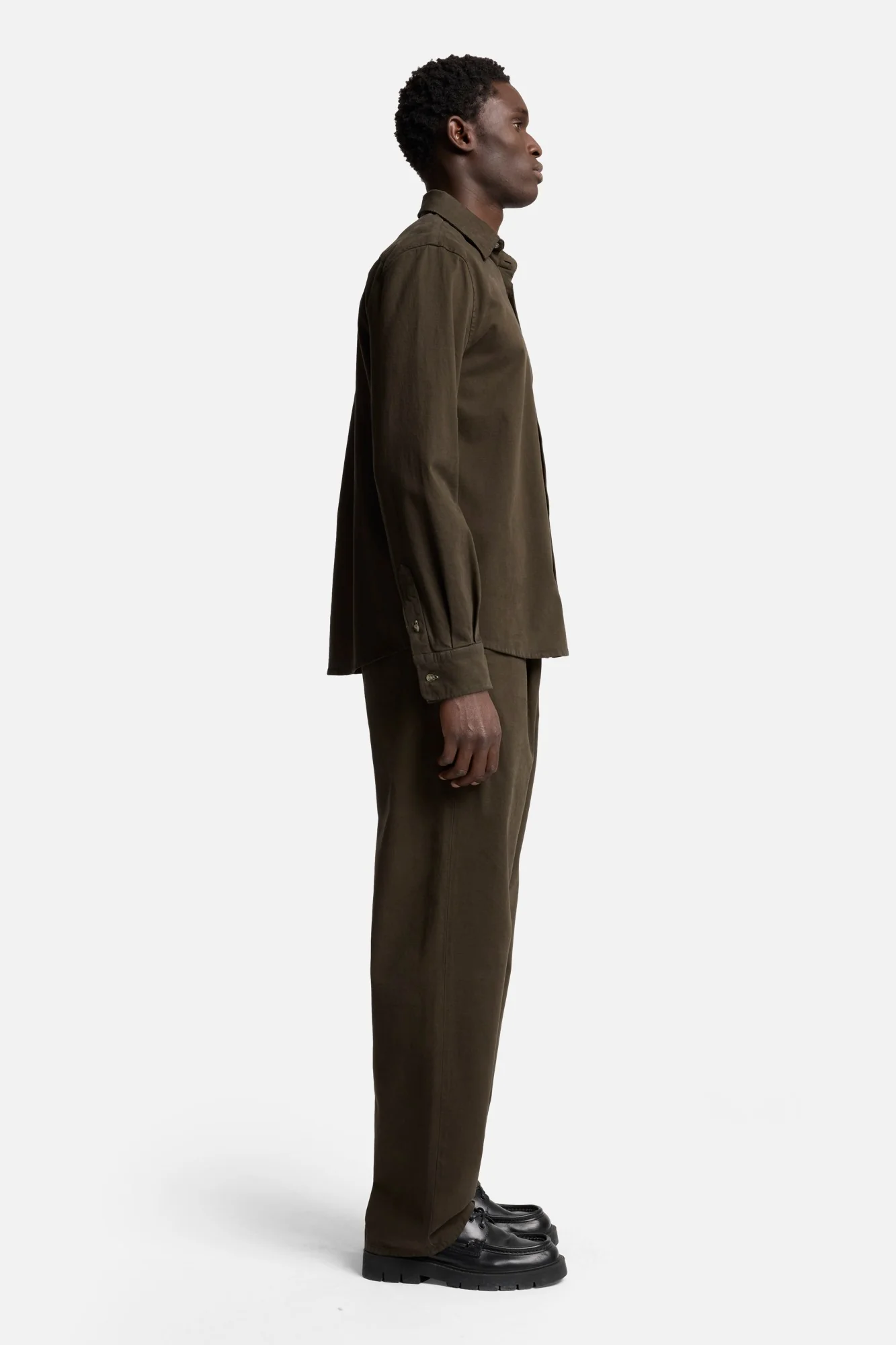 Comfort Twill Button Up Shirt In Dark Olive - Image 6