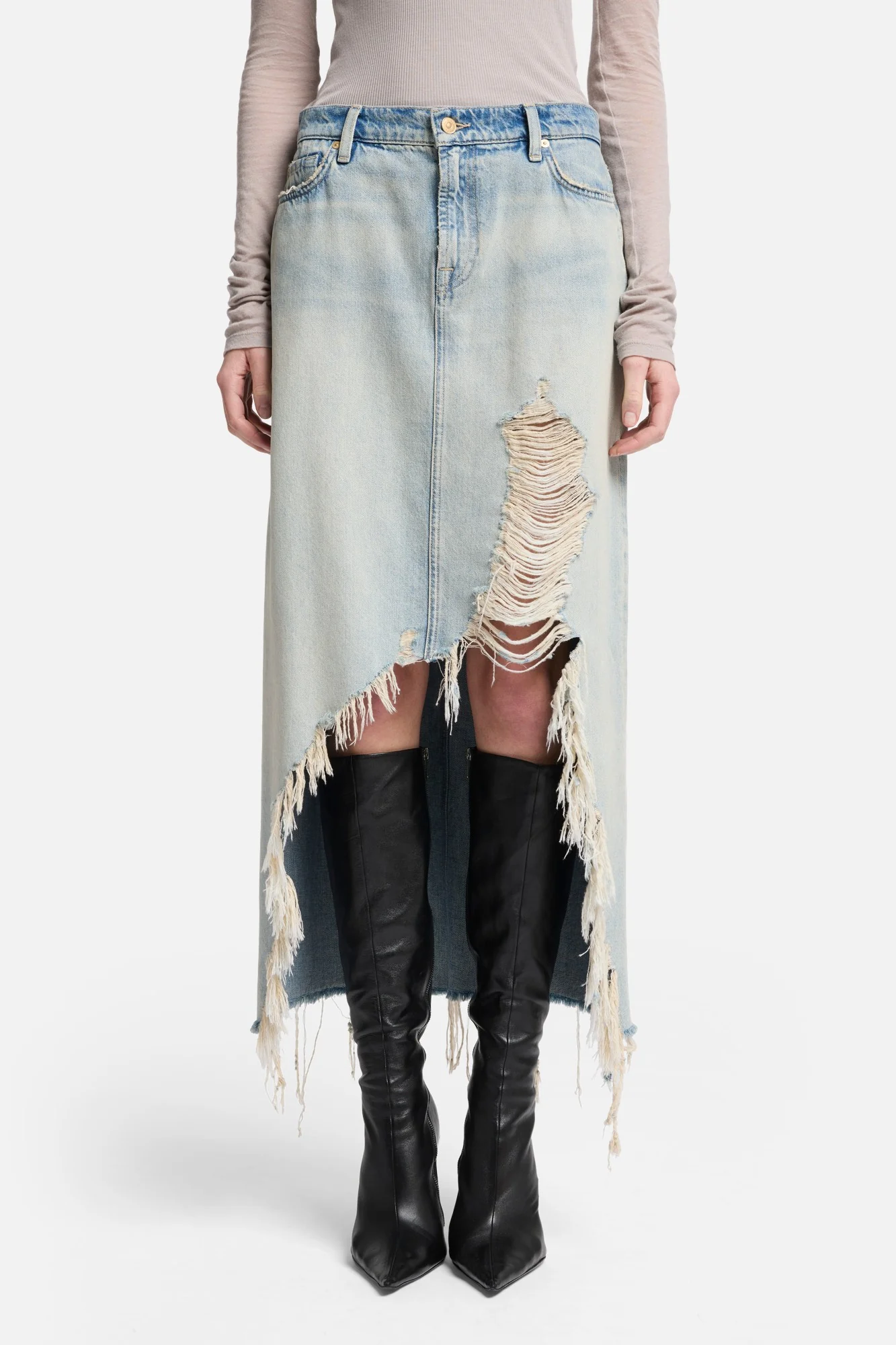 MANKIND Denim Midi Skirt in Peaches - Image 3