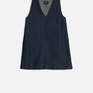 Indigo Linen V-Neck Dress in Blueberry