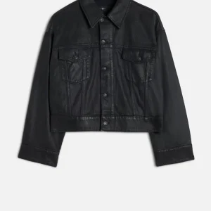 Oli Cropped Trucker Jacket in Coated Blackcat