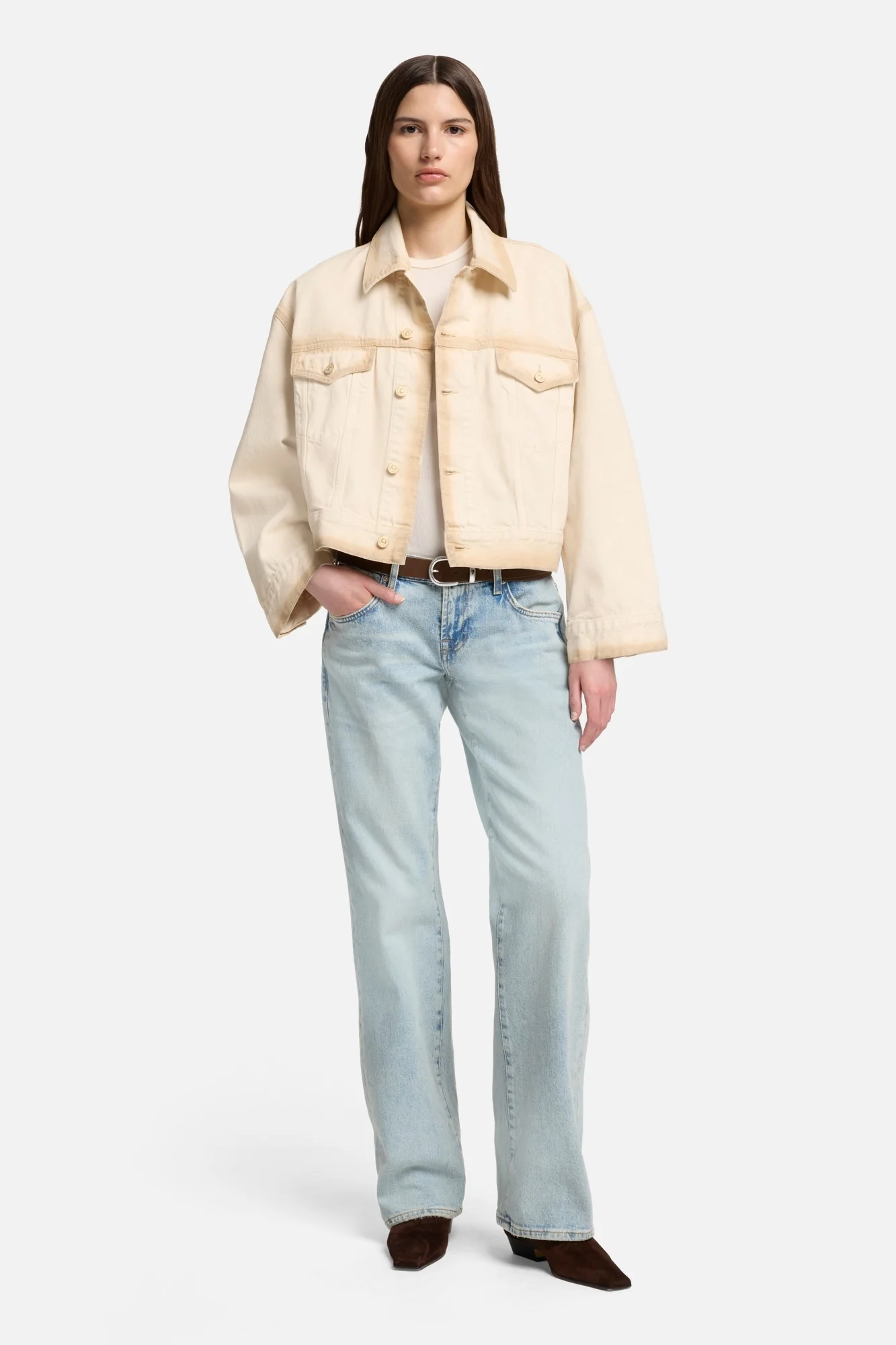 MANKIND Oli Cropped Trucker Jacket in Sand Beach - Image 2