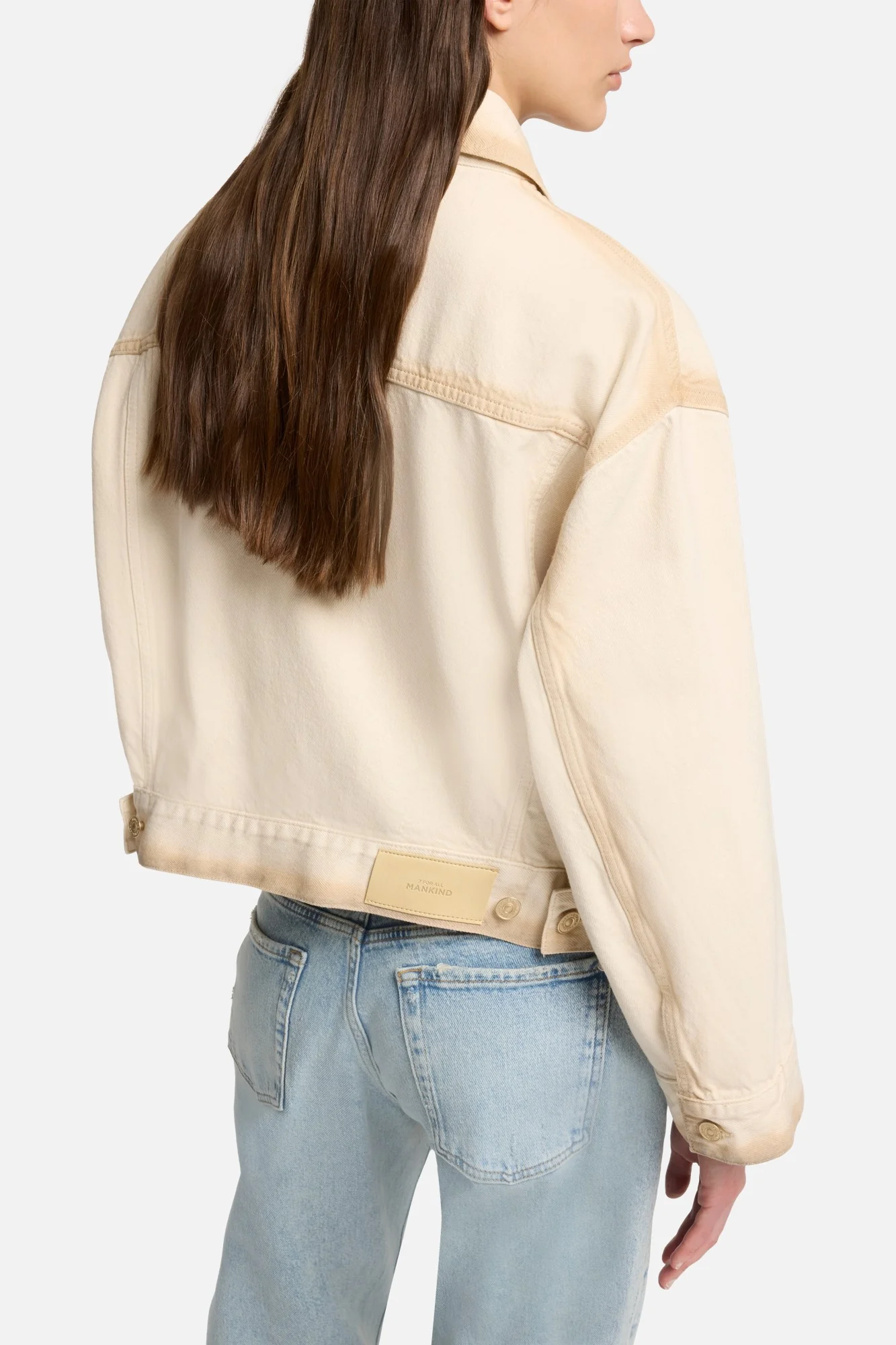 MANKIND Oli Cropped Trucker Jacket in Sand Beach - Image 4