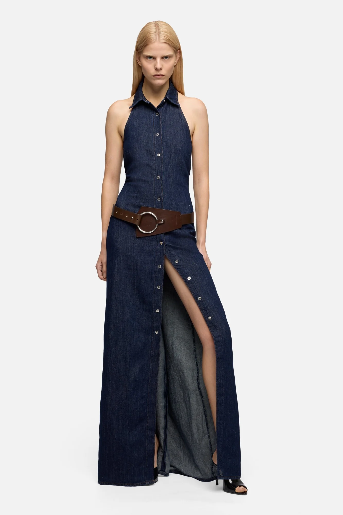 HALTER MAXI DRESS in Indigo Linen Blossom - Image 2