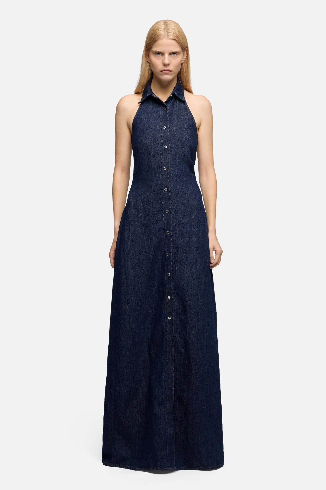 HALTER MAXI DRESS in Indigo Linen Blossom - Image 3