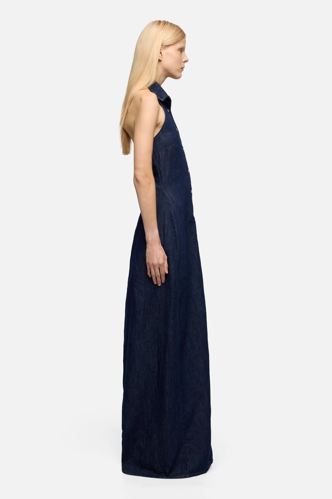 HALTER MAXI DRESS in Indigo Linen Blossom - Image 6