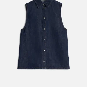 SLEEVELESS SHIRT in Indigo Linen Blossom