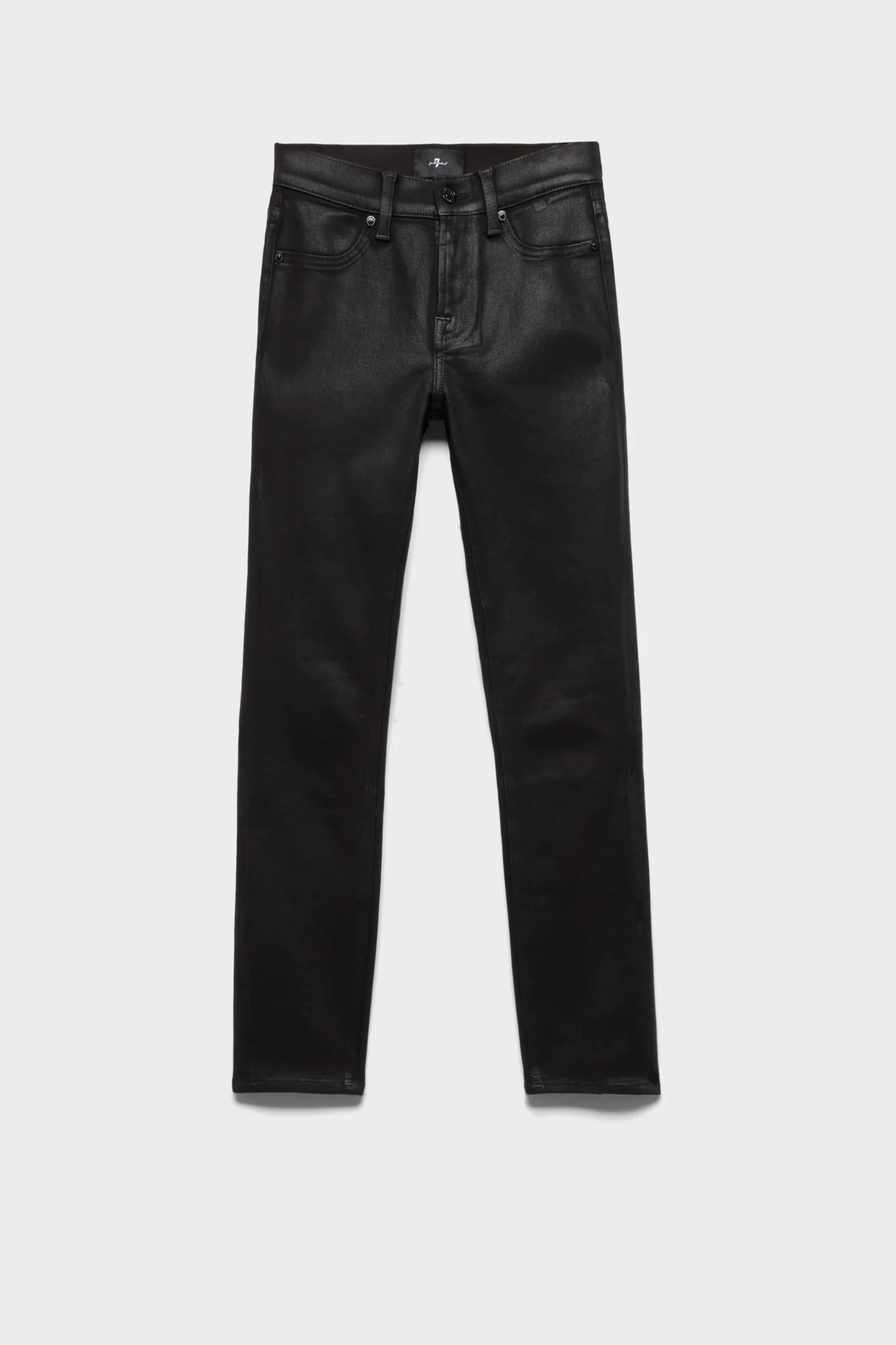 HIGH WAIST ANKLE SKINNY in Coated Denim Black