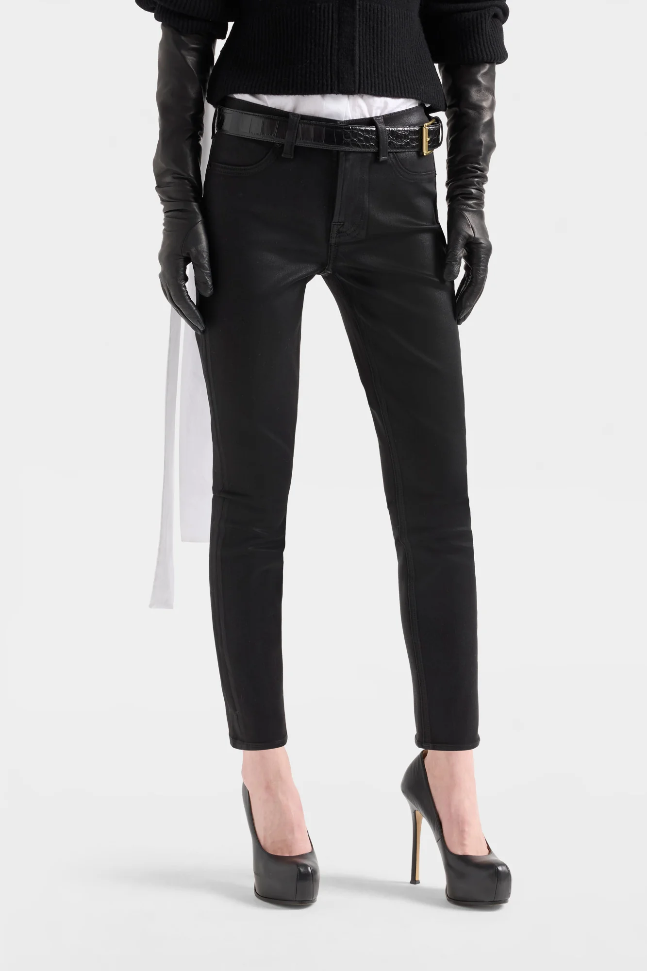 HIGH WAIST ANKLE SKINNY in Coated Denim Black - Image 3