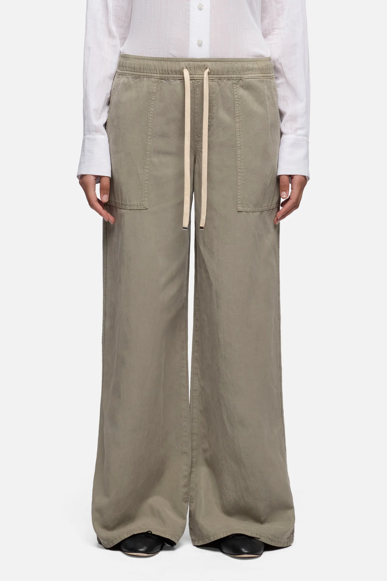 UTILITY PULL ON WIDE LEG in Lyocell Linen Military - Image 3