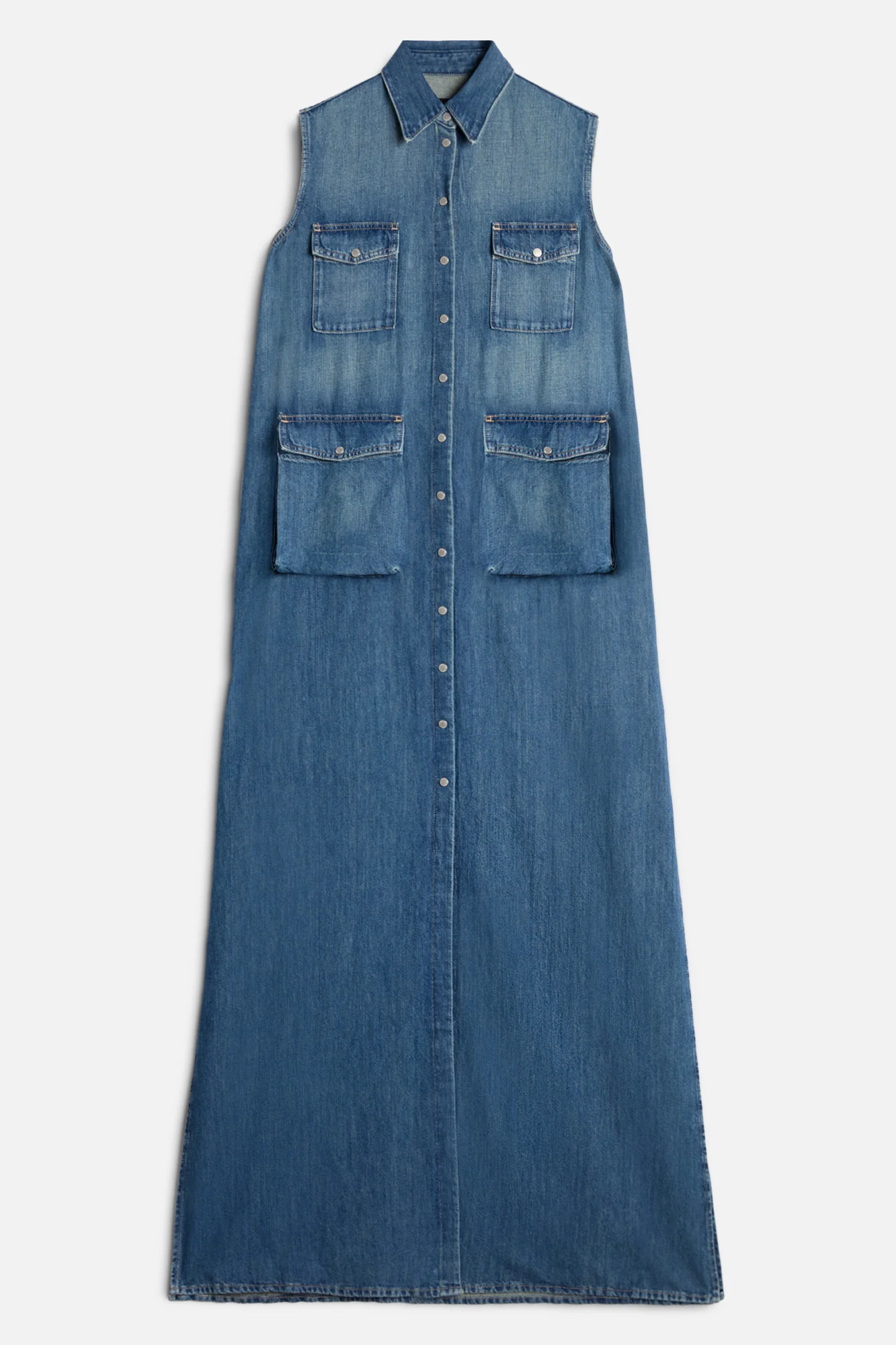 CARGO SLEEVELESS DRESS in Indigo Linen Ocean Mist