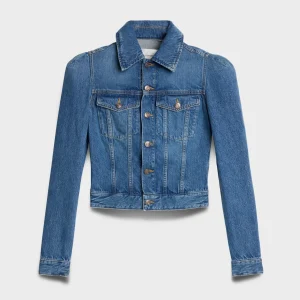 PUFF SLEEVE TRUCKER JACKET in Denim Midtown