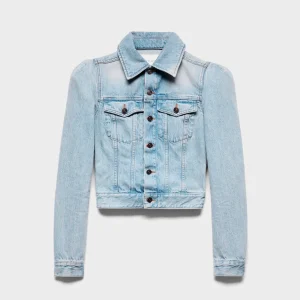 PUFF SLEEVE TRUCKER JACKET in Denim Chelsea