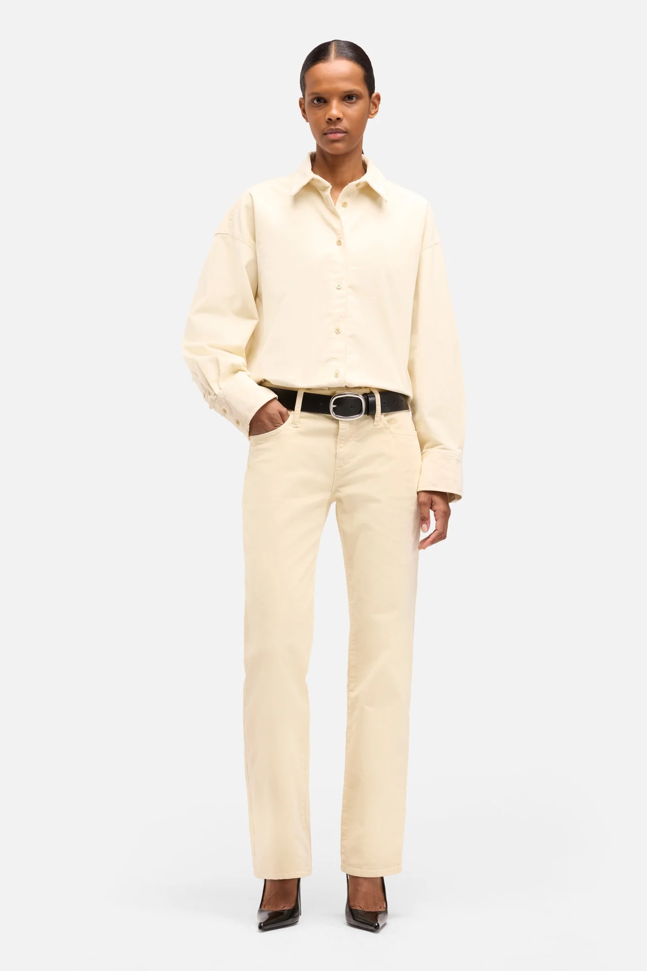 Corduroy Nina Cropped Shirt in Eggshell - Image 2