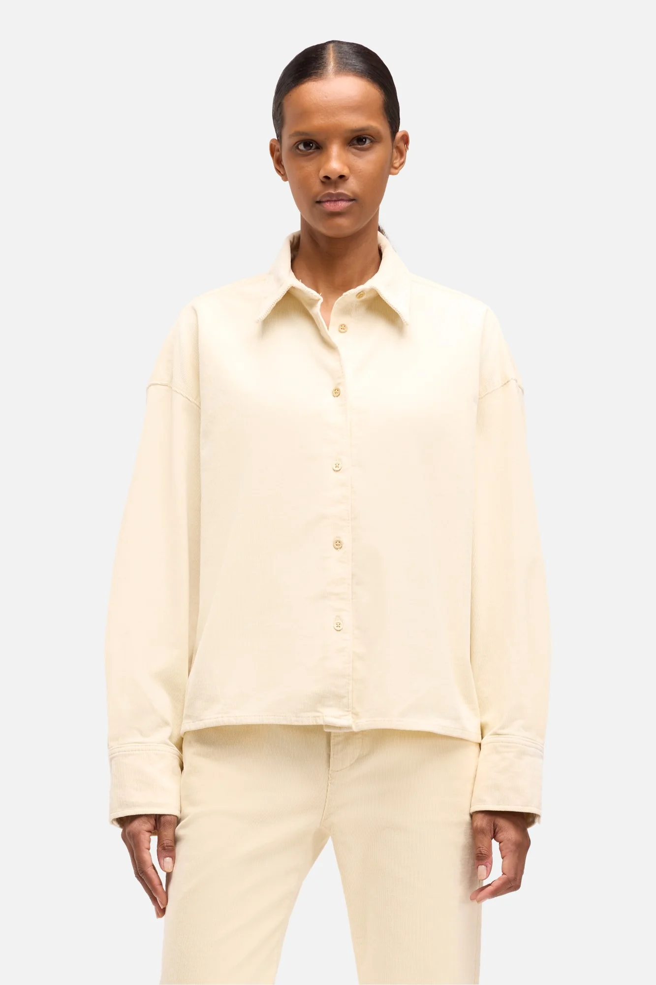 Corduroy Nina Cropped Shirt in Eggshell - Image 3