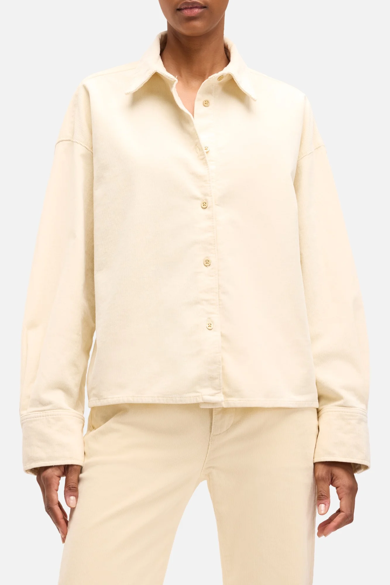 Corduroy Nina Cropped Shirt in Eggshell - Image 4