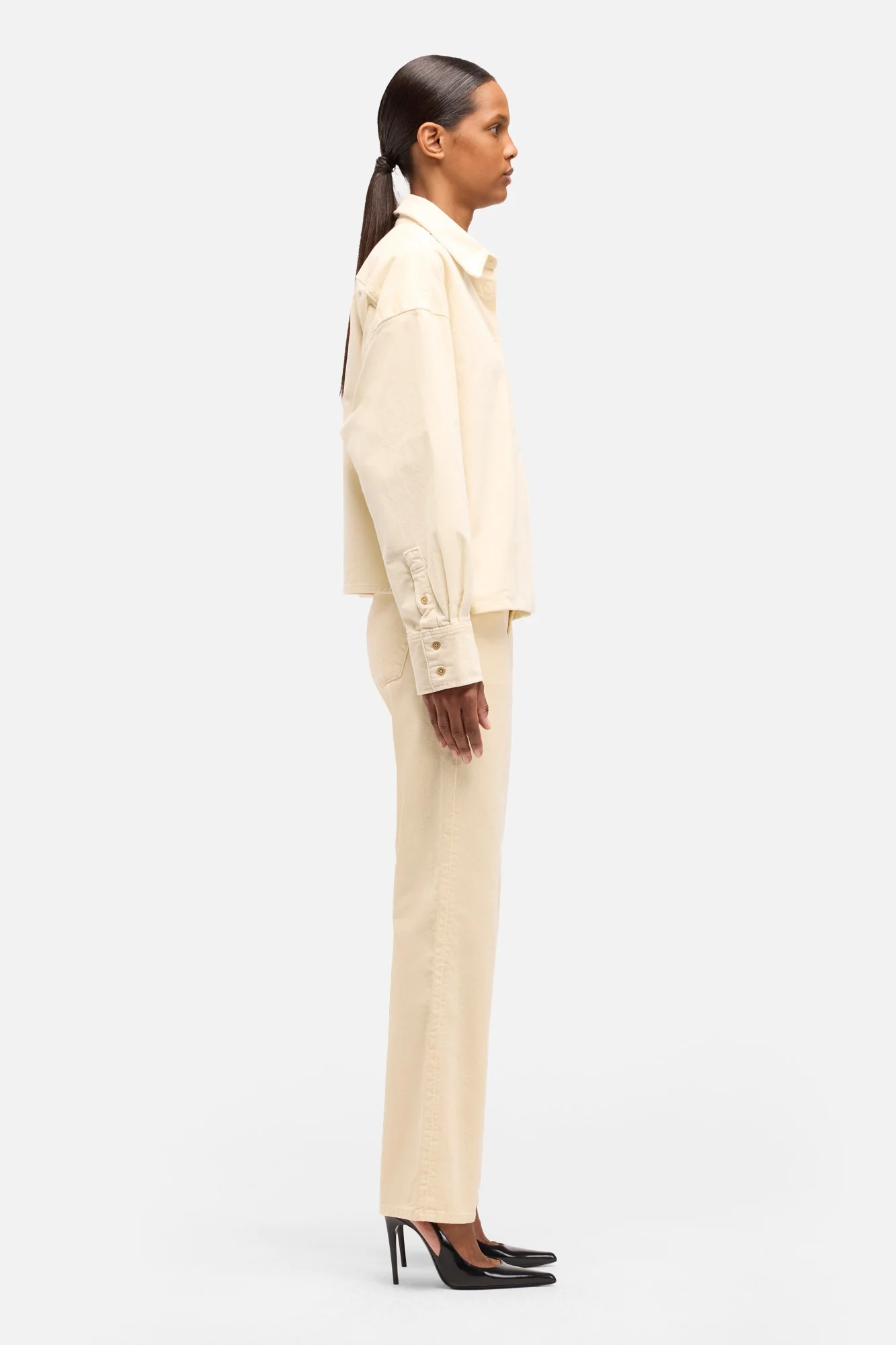 Corduroy Nina Cropped Shirt in Eggshell - Image 6