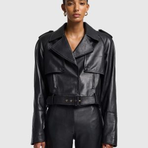 Leather Cropped Jacket in Black