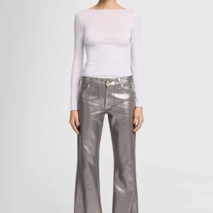 SPENCER FLARE in Coated Denim Champagne